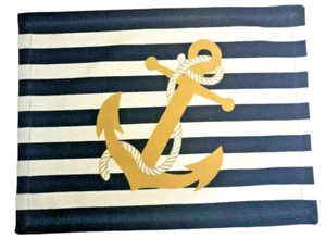 Anchor Placemats Nautical Navy White Stripes Set of 4 Beach Summer Machine Wash - Picture 1 of 10
