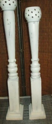 2 candelabros de madera Shabby Chic de granja carrete hecho a mano ligeramente desgastado  Foto 1 de 4