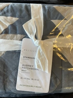 POTTERY BARN Aubrey Terciopelo Patchwork Acolchado Falsa - Acero Azul - Estándar Nuevo con Etiquetas Foto 1 de 4