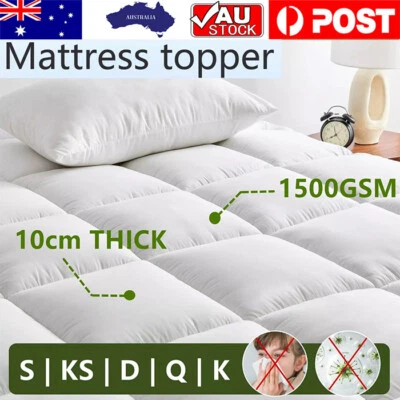 10CM Thick 1500GSM Bamboo Mattress Topper Bed Pillowtop S/D/Q/King Size NEW - image 1 of 4