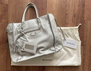 BALENCIAGA Papier Leather Tote Bag Light Grey Used With Mirror Dust Bag F/S - Picture 1 of 6