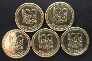 πΊ 2014β2018 AUSTRALIA $1 COIN SET β CENTENARY OF ANZAC β aUNC β LOW CIRC πΊ - Picture 1 of 2