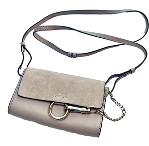 Chloé Chloe Small Faye Leather & Suede Shoulder Crossbody Bag Motty Grey - Picture 1 of 6
