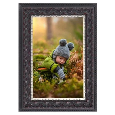 5.5x8.5 Photo Frame Ornate Design Black with Silver and Burgundy Wall Hanging or - Image 1 of 4