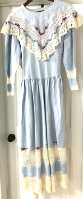 Vestido Heirloom Prairie (36" Busto) Largo Completo Bordado Encaje Volantes CottageCore Foto 1 de 4