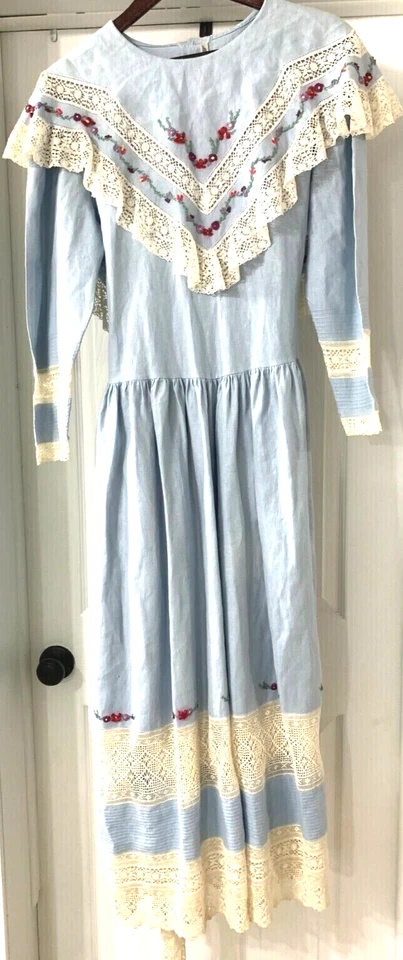 Vestido Heirloom Prairie (36" Busto) Largo Completo Bordado Encaje Volantes CottageCore Foto 1 de 4