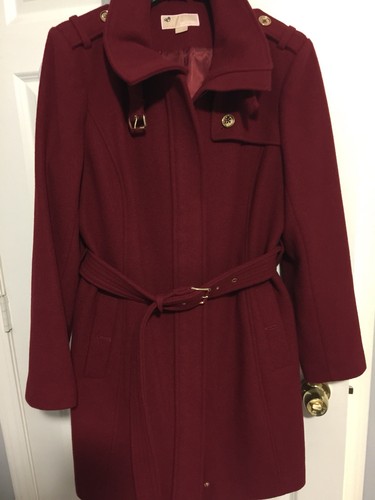 CAPPOTTO MICHAEL KORS DONNA MISTO LANA CINTURA ROSSA TAGLIA 14 SPEDIZIONE SENZA ETICHETTE