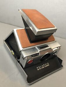 Vintage Original Polaroid SX-70 Land Camera Folding Brown Leather & Chrome