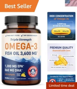 Triple Strength Omega 3 Fish Oil 3600 mg | EPA & DHA | Over 2100mg Omega-3 Fa... - Picture 1 of 8
