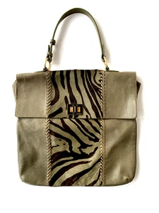 Emilio Pucci Shoulder Handbag Leather Khaki Zebra Two Material W14.8xD0.4xH14.4 - Picture 1 of 15