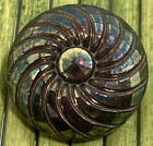 Vintage Black Glass Button Self Shank Abalone Iridescent Relief 7/8"