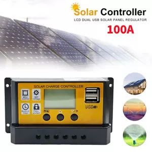 100A PWM Solar Charge Controller LCD 12V/24V Lithium Battery Panel Regulator USA - Picture 1 of 12