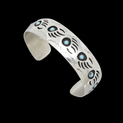 XL Indianerschmuck Armreif Bärentatze 10 Türkise 925 Sterling  Navajo B310A - Bild 1 von 4