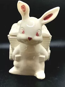 Bunny With Cart of Eggs White And Pink Ceramic Planter Candy Dish With Lid - Picture 1 of 11