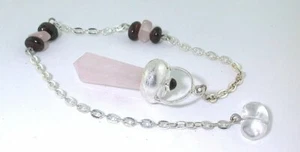 Individueller natürlicher Rosenquarz Granat Pendel silberfarben Kette metaphysisch  - Bild 1 von 2