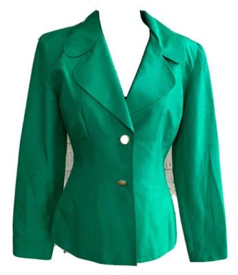 Traje Chaqueta Blazer Hugo Buscati Mujer Verde Seda De Colección Talla 4 Botones Dorados Foto 1 de 4