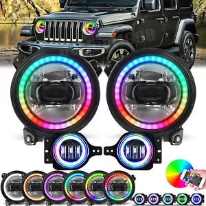 9'' RGB LED Headlights 4' Fog Lights Combo Kit for Jeep Wrangler JL Gladiator JT - Bild 1 von 21