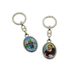 Keychain Saint Christopher and Padre Pio Oval - Picture 1 of 1