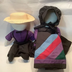 Vintage Plain Folks Amish Dolls Pennsylvania Dutch Women With Quilt 20” Man 16” - Picture 1 of 6