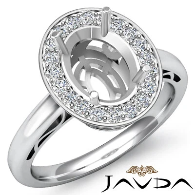 Oval Shape Semi Mount Halo Micro Pave Setting Diamond Engagement Ring 0.36Ctw. - Image 1 of 4
