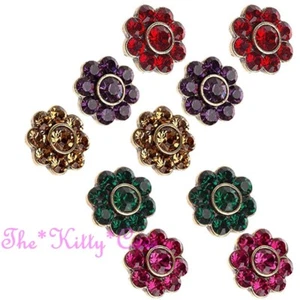 Clásico Racimo Floral Flor Colorido Bling Tuerca Pendientes con / Cristales - Foto 1 di 6