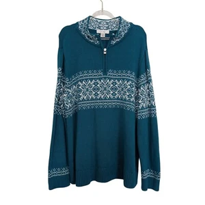 CJ Banks Schneeflocke 1/4-Reißverschluss Pullover Damengröße 1X türkisblau Fair Isle Stehkragen - Bild 1 von 11