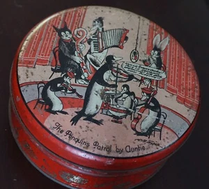 Vintage 1930s The Penguin Patrol By Auntie Rare Tin Box - Picture 1 of 7