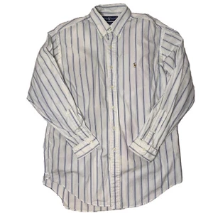 Polo Ralph Lauren Button Up / Down / Front  White Shirt Blue Strip Size 16 - 34 - Picture 1 of 11