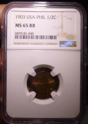 1903 US/Philippines Half 1/2 Centavo ~ NGC MS65RB - Image 1 of 4