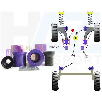 Boccole boccole anteriori Wishbone posteriori Poly Powerflex per Fabia Mk1 Ibiza 6J VW Polo 9N - Immagine 1 di 4