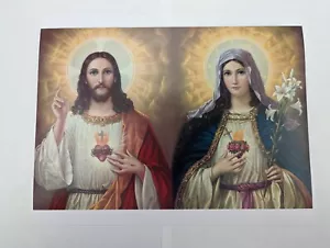 Katholischer Druck des HEILIGEN HERZENS JESUS DES UNBEFLECKTEN HERZENS MARIENS 7-1/4x10-3/4 - Bild 1 von 2