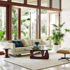 Noguchi Coffee Table Triangle Glass Top Premium Solid Hardwood Base Walnut USA - Picture 1 of 59