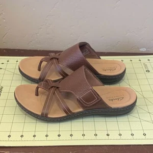Women's Clark's Collection Leather Slip on Sandals Adjustable Strap Sz 10 Brown - Picture 1 of 8