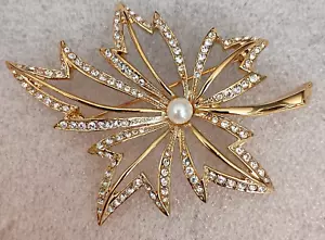 Spilla Gioielli Vintage Nopier Cristallo Pavimentata Ornato Acero Foglia Ornato Nuovo NOS - Foto 1 di 4
