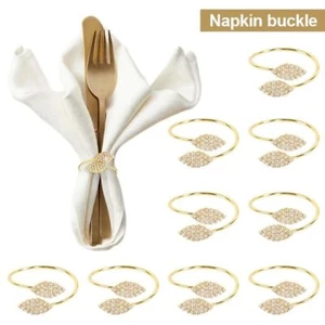 6pcs Oro Foglie Stile Tovagliolo Anello Per Matrimonio Compleanno Festa Cena - Foto 1 di 7