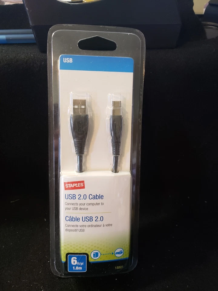 NEW USB 2.0 CABLE 6 FOOT STAPLES BRAND   Printer Cable - Cord - Image 1 of 1