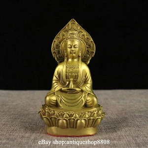 5" Tibet Buddhism Bronze Brass Quan Guan Yin Goddess Boddhisattva Lotus Statue - Picture 1 of 9