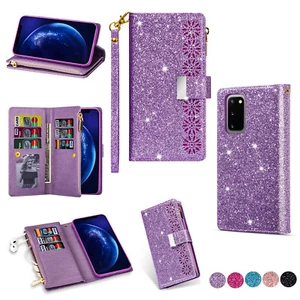 Leather Bling Zipper Magnetic Wallet Cover Case For Samsung A32 A52 A72 A12 A42 - Picture 1 of 17