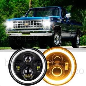 For Chevy C10 K10 K20 1975-1980 Pair 7" Round LED Headlights Halo DRL Hi/Lo Beam - Bild 1 von 14