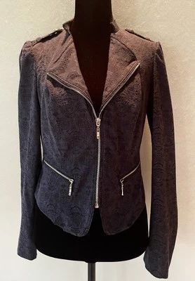 WHBM женщин темно-синий цветочный парчи Moto куртка размер 2 классический женский  - Изображение 1 из 4