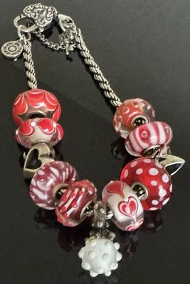 Weihnachts-Armband 🎄 TPOA + 3 Trollbeads Silber ⭐❤️❄️ + 8 Unikate Rot-Weiß - Bild 1 von 4