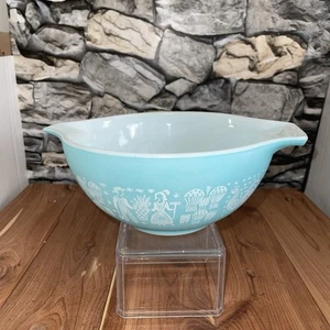 Vtg. Pyrex Butter Print Mixing Bowl Turquoise Amish Blue Farm #442 Cottagecore - Picture 1 of 11