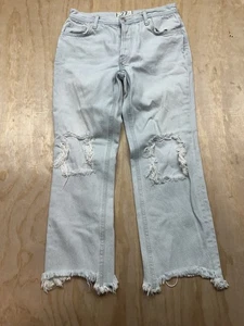 Damen We The Free Gr. 27 Jeans Straight Mid Rise Light Wash Distressed Raw Hem - Bild 1 von 9
