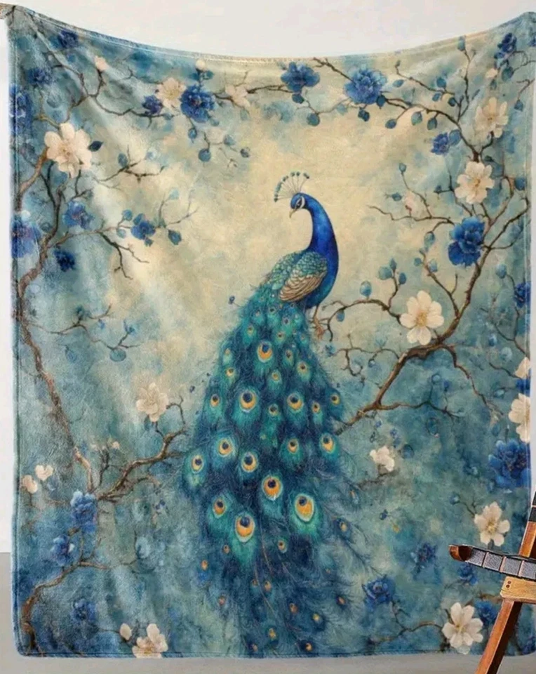 Peacock blanket soft fleece Lightweight 50 Inch By 60 inch Printed NEW Free Ship - Image 1 of 1