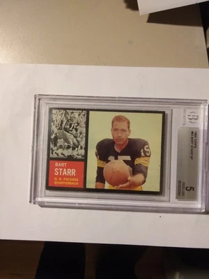 Tarjeta de fútbol americano Topps 1962 #63 Bart Starr graduada BGS 5 Foto 1 de 2