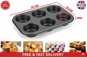 ANTIHAFT 6 CUPCAKE BACKFORM FORM CUP CAKES YORKSHIRE PUDDING MUFFIN BRÖTCHEN - Bild 1 von 8
