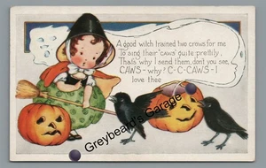 HALLOWEEN Girl with Crows Birds JOL Pumpkin Postcard - Picture 1 of 2