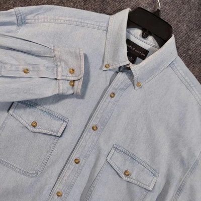 Croft & Barrow Shirt Mens Medium Light Blue Denim Button Down Long Sleeve Casual - Image 1 of 4