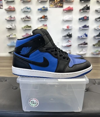 Tamanho 11.5 - Air Jordan 1 Médio Preto Azul Royal - Imagem 1 de 4