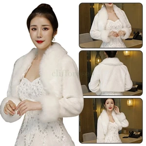 Luxury White Fur Shawl – Winter Warm Plush Lined Wedding Evening Formal Dress - Picture 1 of 9